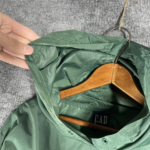 VINTAGE 90s Gap Windbreaker Jacket Size Large Hooded Anorak Green Nylon Pullover - Picture 6 of 17