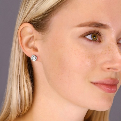 Sterling Silber Zirkonia Kissenschliff Halo Ohrstecker Push Backs, 8 mm - Bild 3 von 7