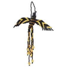 Handmade Beaded Fluttering Hanging Hummingbird Black Gold