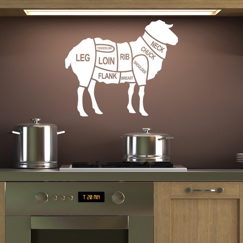 Lamb Cuts Of Meat Wall Sticker Decal Animal Farm Kitchen Cooking Home Décor - Picture 9 of 36