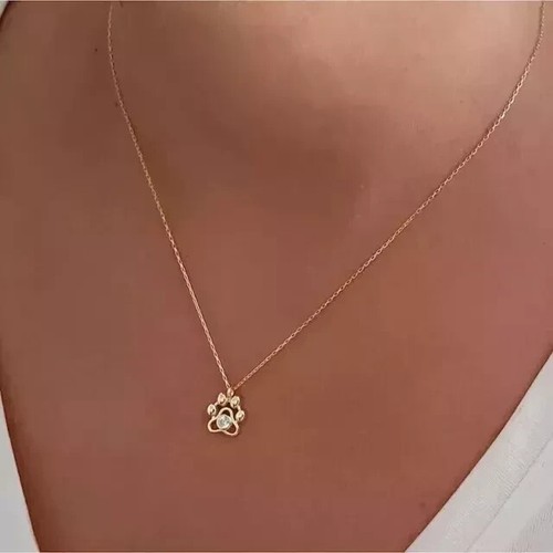 1.2Ct Round Cut Lab Created Diamond Women Dog Paw Pendant 14K Yellow Gold Plated - Picture 2 of 8