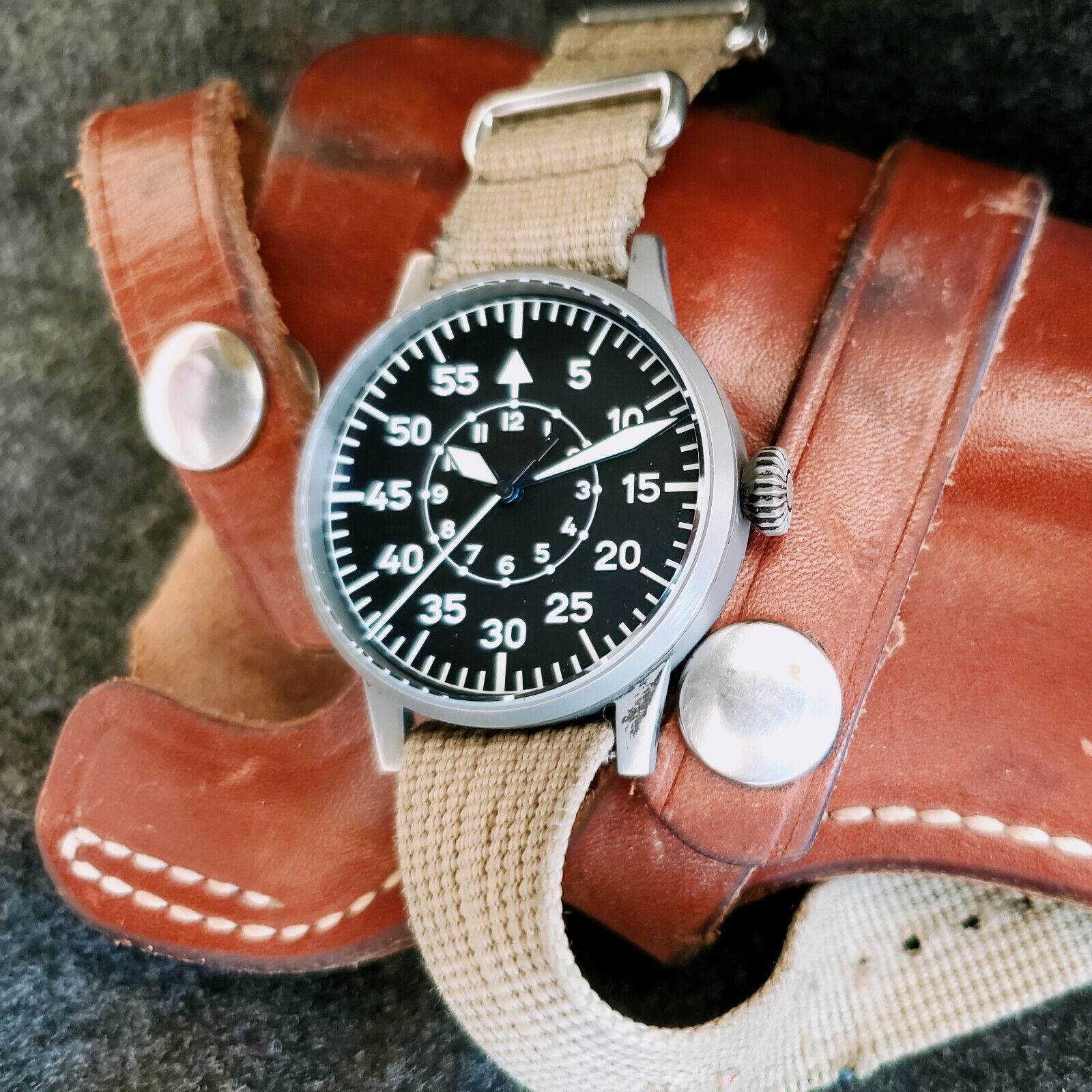 Laco Leipzig flieger Pilot Watch, Type B face, 42mm, Manual Movement, distressed