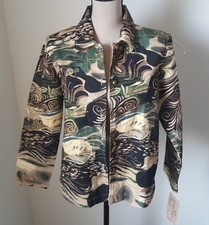 Unique Life Style Woman Colorful Jacket Blazer Green Black Gold Size M New Nwt