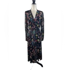 Reformation Floral V Neck Long Sleeve Maxi Dress Large
