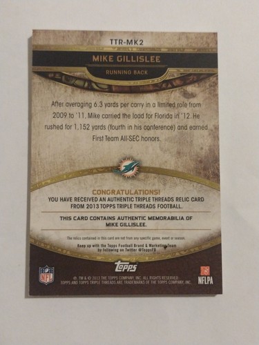 Mike Gillislee Rookie Auto Y Triple Hilos Reliquia🏈 Miami Dolphins 🏈🔥 Bonito - Imagen 7 de 7