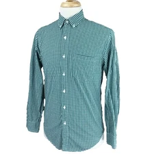 J Crew Men's Long Sleeve 100% Cotton Green White Gingham Check Shirt Small
