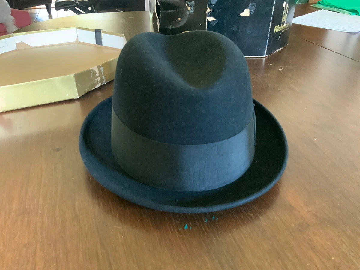 Vintage Richmond Brothers Black Fedora Homburg Hat size 7 1 8 with original box