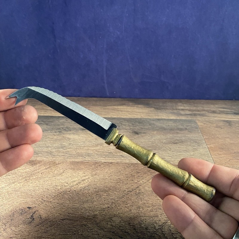 Bread Cocktail Knife Solid Brass Bamboo Shaped Handle 