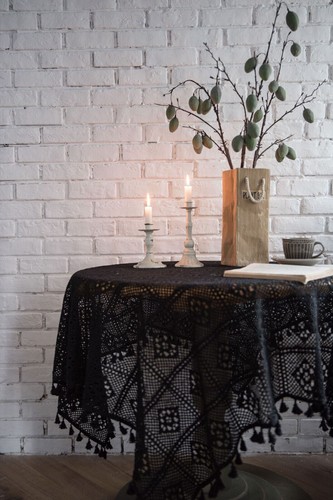 Mantel de ganchillo a mano negro vintage rectangular cuadrado encaje cubierta de mesa tapete - Imagen 5 de 29