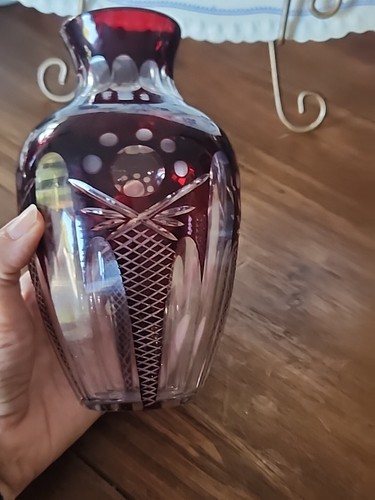 Bohemian Cut Crystal Red To Clear 7.1/2" Glass Vase - Picture 8 of 8