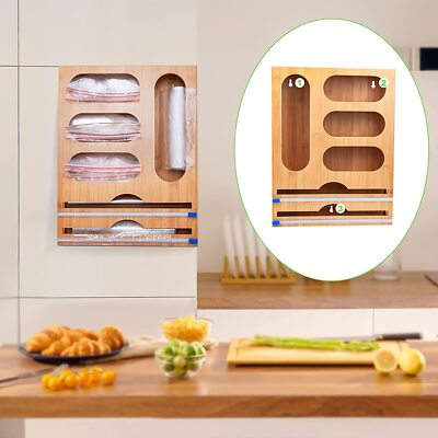 Kitchen Foil and Plastic Wrap Organizer Bamboo Ziplock Bag Storage
