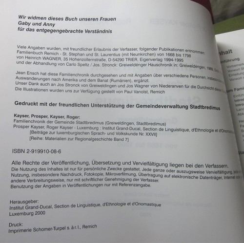 FAMILIENCHRONIK DER GEMEINDE STADTBREDIMUS genealogy book Luxembourgish surnames - Picture 4 of 6