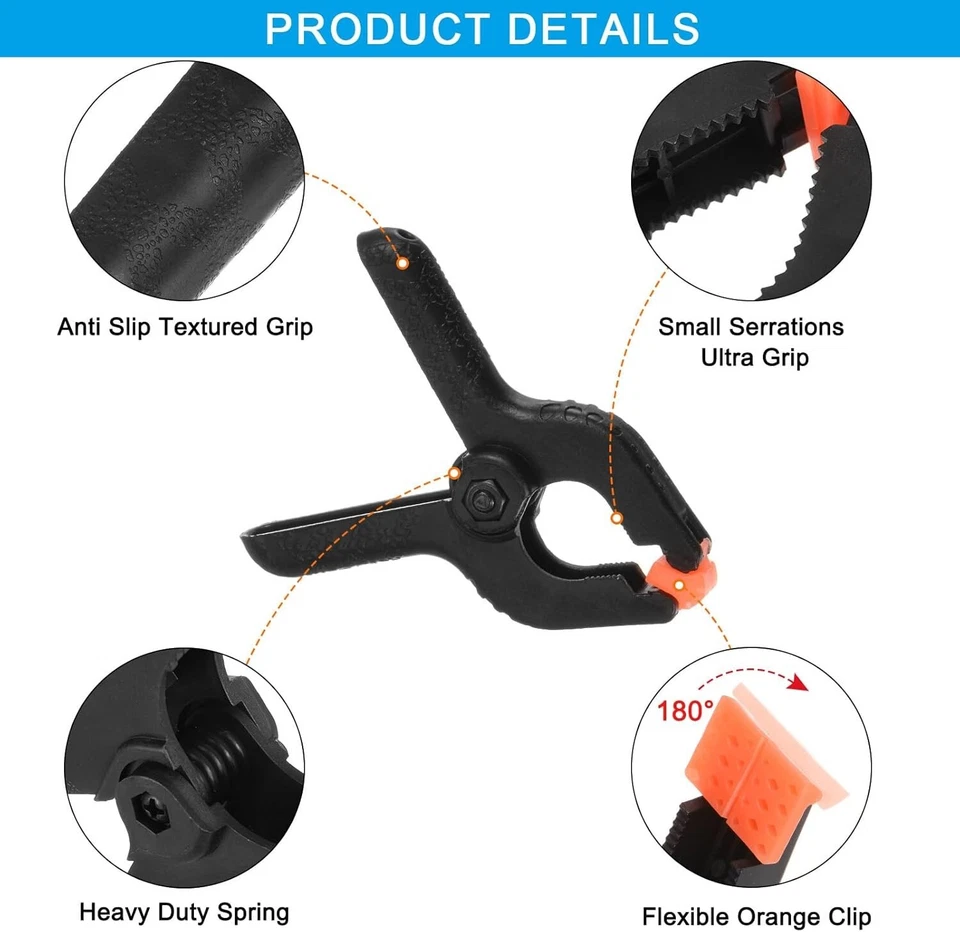 5-Pack 4" Heavy-Duty Spring Clamps with Non-Slip Grips for Crafting Strong Hold - Image 2 of 4