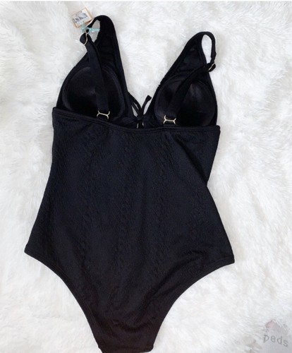 Women's Tie-Front High Coverage One Piece Swimsuit - Kona Sol Bright Black New - Picture 6 of 7