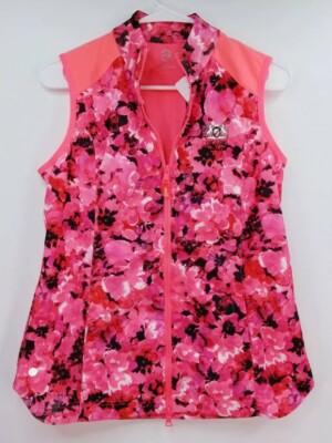 EP SPORT Mahalo Full Zip Golf Vest, Womens Sz S, Coral Pink Multi, NEW, GJ3108