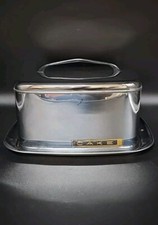 Vintage Lincoln Beautyware Chrome Cake Carrier Locking Lid 1960s Made In USA
