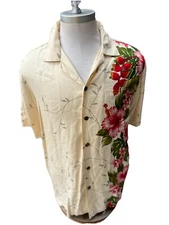 Lava Hut  Coconut Button Up  Yellow Floral Hawaiian Shirt Mens Medium