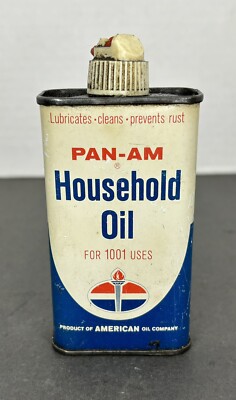 Vintage Pan-Am American Amoco Household Oil Can 4 oz. Almost Empty