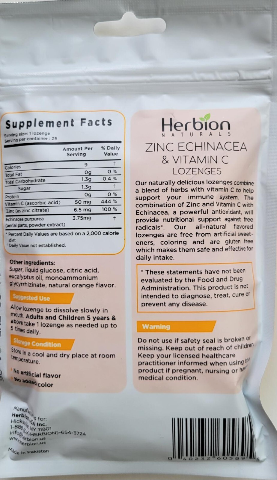 Herbion Naturals Zinc Echinacea Vitamin C Lozenges Natural Orange 2