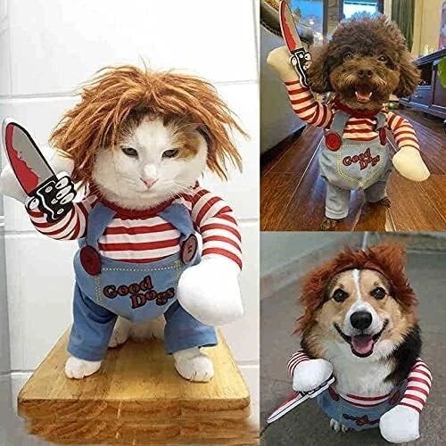 Dog Cat Pet Costume Chucky Deadly Doll Cosplay Party Fancy Christmas Cloth Mediu - Image 3 of 4