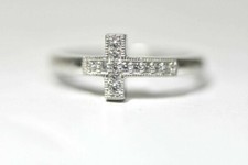 Cross ring crystals slender Christian band sterling silver women Size 7.75