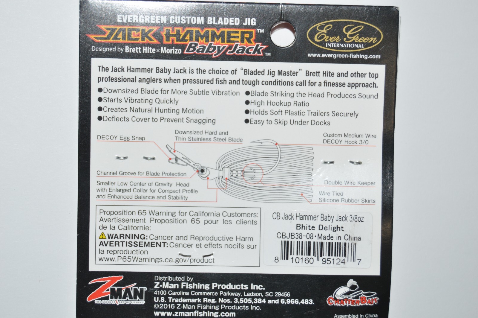 evergreen zman baby jack hammer chatterbait 3/8oz bladed jig bhite delight - Image 2