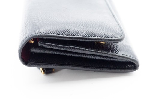 PRADA Leather Long Bifold Wallet Saffiano Black Authentic from JAPAN - Picture 12 of 19
