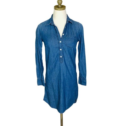J. Crew Tunic Shirt Dress Size 00 Chambray Popover Long Sleeve Top Preppy XS - Picture 7 of 8