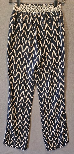Cali 1850 LA Medium Lenin Lounge Pants Dark Blue & Tan w/ Drawstring & Pockets - Picture 2 of 5