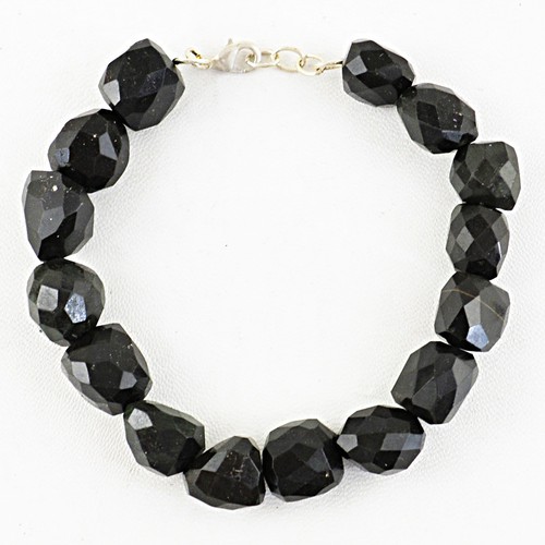 293.50 Cts Earth Mined Untreated Genuine Black Spinel Faceted Beads Bracelet - Picture 2 of 2