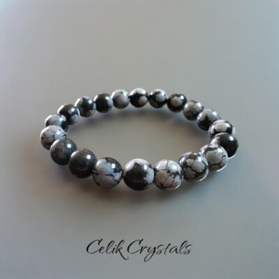 Snowflake Obsidian Bracelet 10mm Handmade