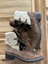 Stuart Weitzman Furnace Mink Trimmed Ankle Boots Dark Brown Sz 9M Spain Classy