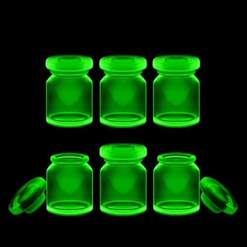 Collectible Uranium Glass Bottles With Lids Apothecary Jars Trinket Jewelry Box - Picture 2 of 6