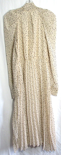 Adelyn Rae Beige Polka Dot Tie Front Pleated Puffy Sleeve Midi Dress Size M NWOT - Picture 2 of 10