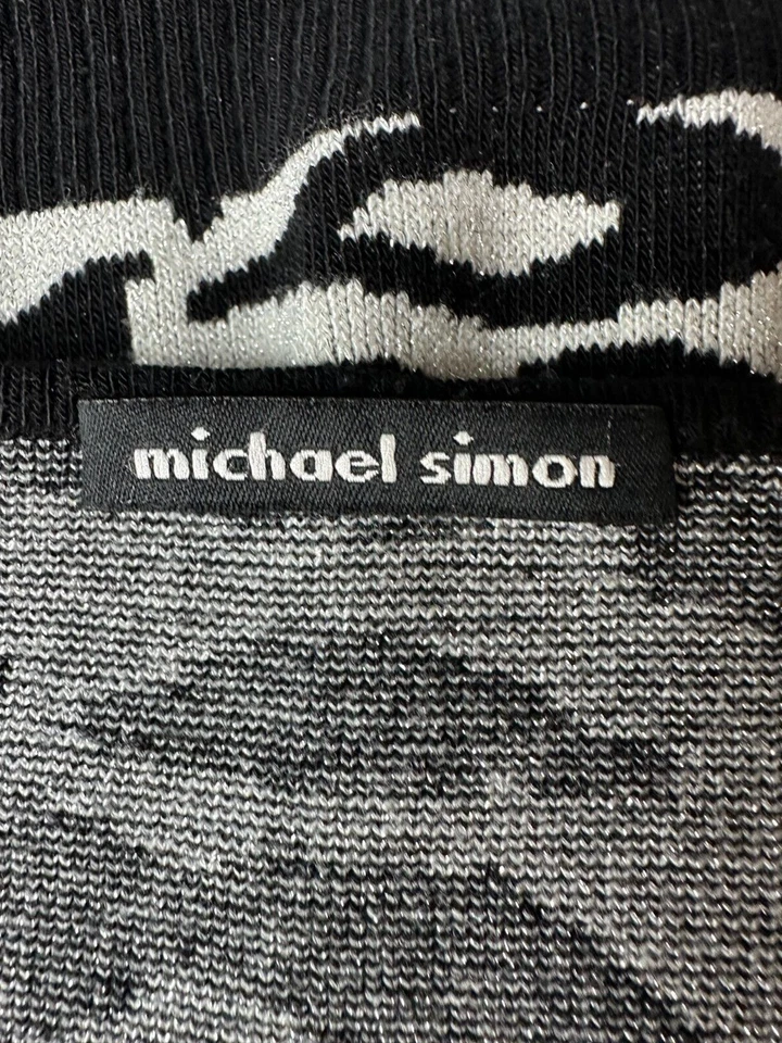 Suéter Pullover Michael Simon Mujer Mediano Plateado Metálico Estampado Animal Tejido Foto 2 de 4