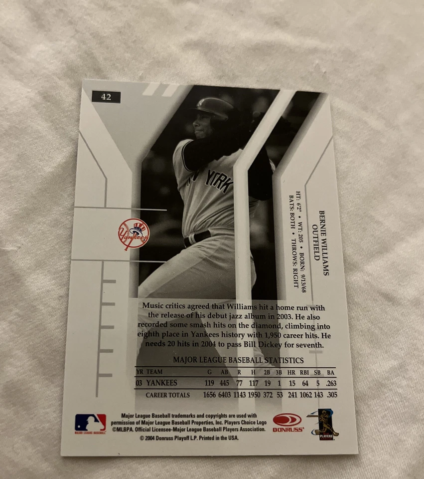 2004 (YANKEES) Donruss Elite #42 Bernie Williams - Image 2 of 2