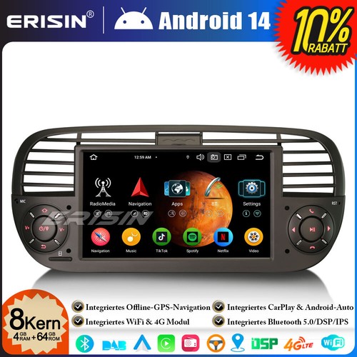 8-Kern 4+64GB Android 14 CarPlay Autoradio GPS Navi Wifi Fiat 500/500C/500S 500E - Bild 24 von 24