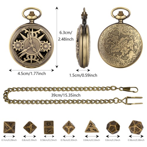 Orologio da taschino da viaggio DND Gear set dadi in metallo poliedrico per gioco da tavolo fantastico - Foto 7 di 12