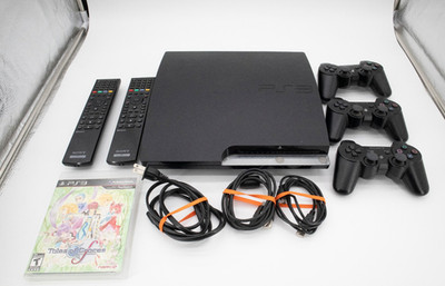 Sony PlayStation 3 PS3 Slim 160GB 2501a Console Bundle w/ 1 Game + 3 Controllers