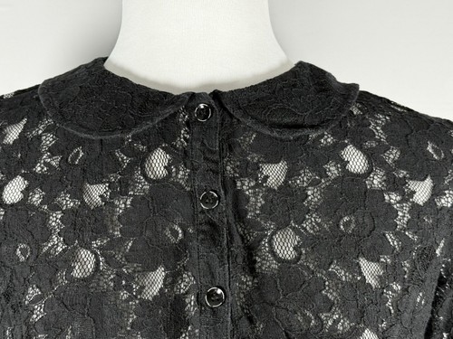 Damenbluse schwarz Spitze Knopfleiste Langarm Größe L launisch Goth Witchy Vamp - Bild 10 von 18