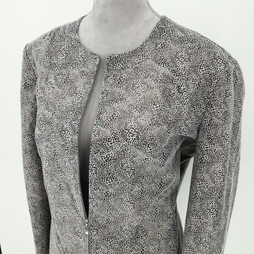 JM Collection Jacket Plus Size 18 Gray Microsuede Full Zip Pockets Animal Print - Picture 7 of 14