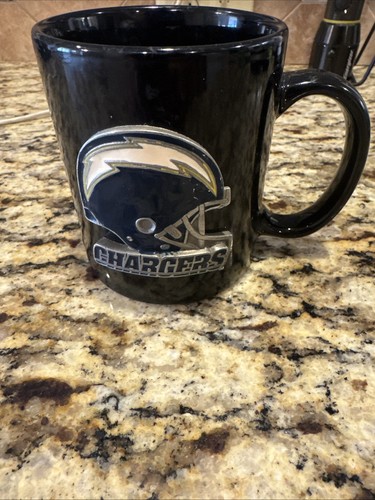 Vintage San Diego Chargers Pewter Helmet Logo Black Ceramic Coffee Mug - Picture 1 of 5
