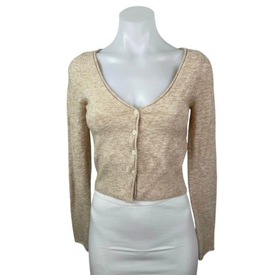 Aritzia Wilfred Beige Wool Cashmere Long Sleeve Button Crop Cardigan Sweater S