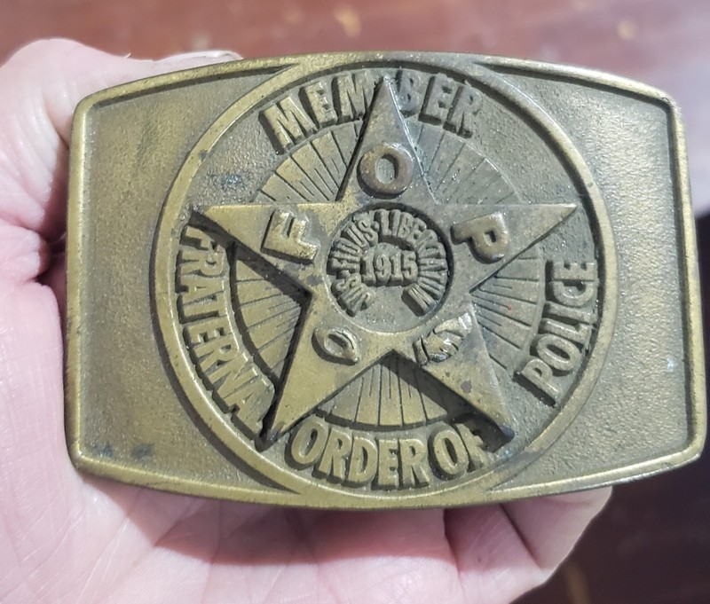 Vtg W.E. Stineburg Studio F.O.P. Fraternal Member Star Belt Buckle