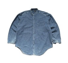 VTG 90s Gap Denim Band Collar Button Up Long Sleeve Shirt Chest Pocket USA Made