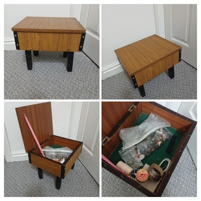 Vintage 70er Jahre - Nähkasten aus Holz - Hocker Tisch Aufbewahrung - Mehrzweckartikel
