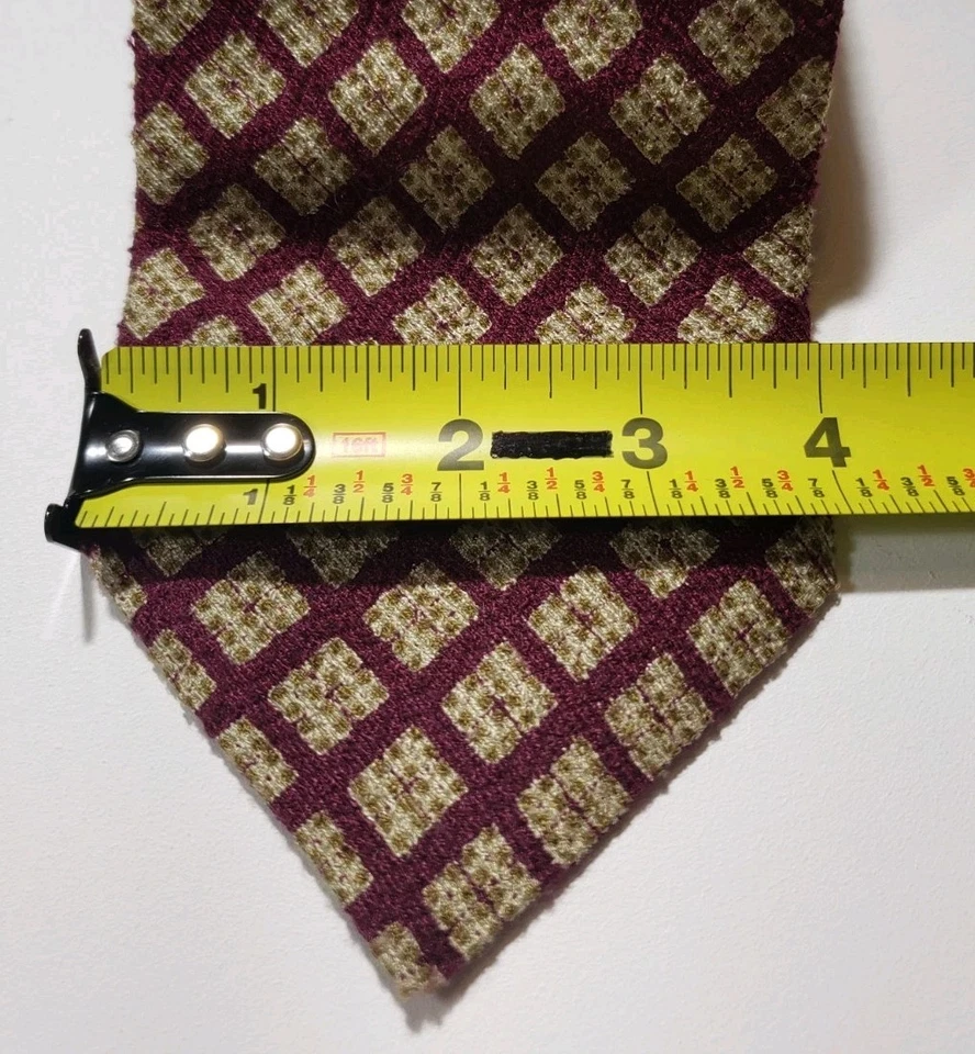 Corbata De Colección Giorgio Armani 56.5" Roja Beige Crema Gruesa Texturizada Geométrica Seda Italia Foto 2 de 4