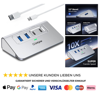 USB C Hub 10 Gbps, 4-Port USB Verteiler mit 2 Type-C/Type-A 3.2 