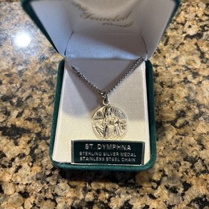 St. Dymphna Sterling Silver Round 0.9" Medal,  Gift Box, 18" Chain, US Made