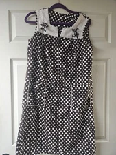 Vtg 1960/70 Renee Brown And White Polka Dots Zip Front Pockets House Dress Large